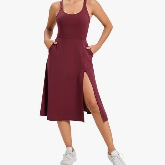 Gofiep Dresses & Skirts - Maroon Athleisure Razorback Midi Dress with slit